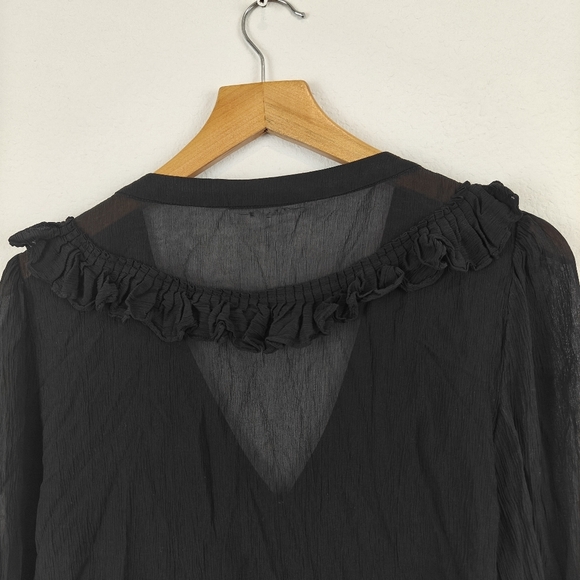 FRAME Silk Sheer Ruffle Long Sleeve V Neck Button Up Peasant Blouse Size XS - Picture 12 of 12